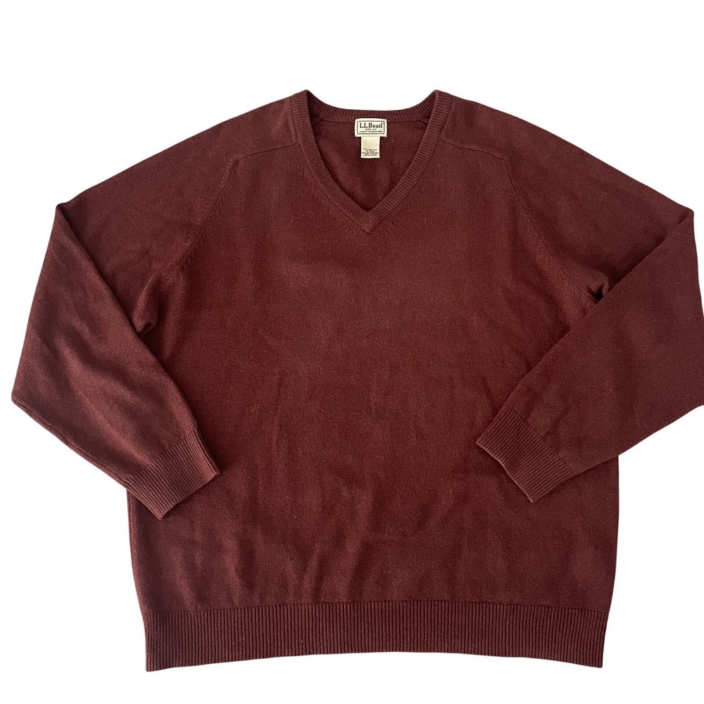 L.L. Bean 100% Lambswool V Neck Sweater‎ Mens XL Tall Rust Red Classic Pullover